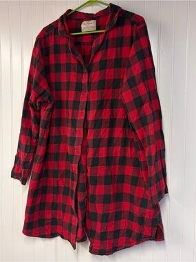 Old Ranch Plaid Red & Black Button-Front Women's Shirt Dress XXL